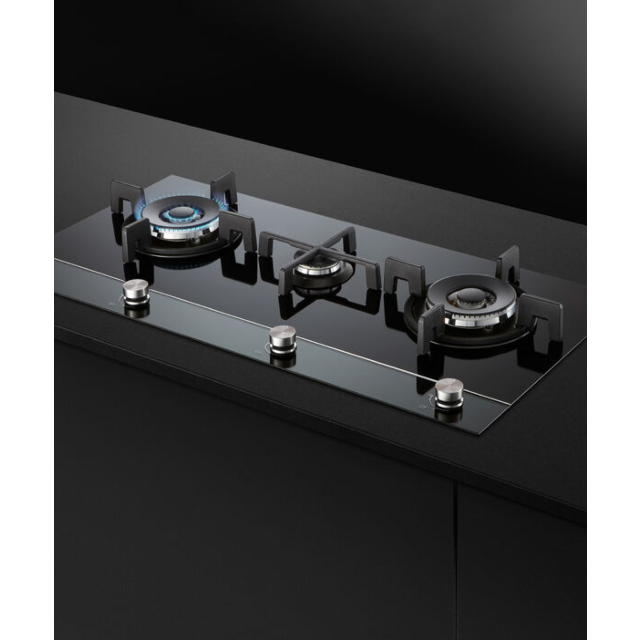 Fisher & Paykel 90cm Black Glass Gas Hob with 3 Burners