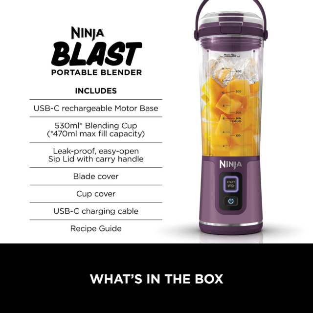 Ninja BC151UKPR Cordless Portable Blender with USB-C