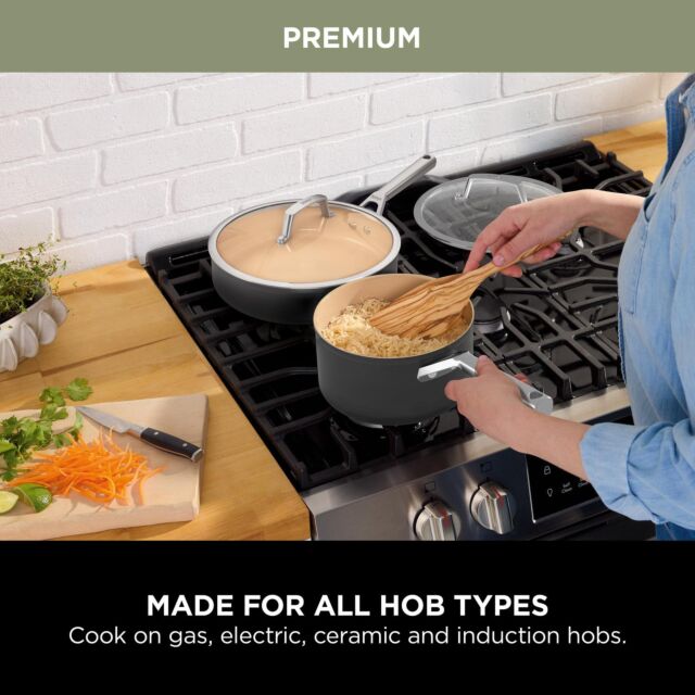 Ninja CW95000UK Ceramic Coated Cookware 5-Piece Set - Apricot & Grey