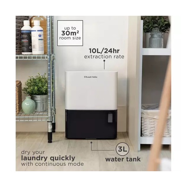 Russell Hobbs RHDH1001 10L Dehumidifier - White & Black