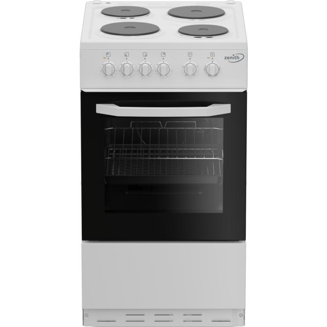 Zenith ZE503W 50cm Electric Single Oven with solid plate - hob White